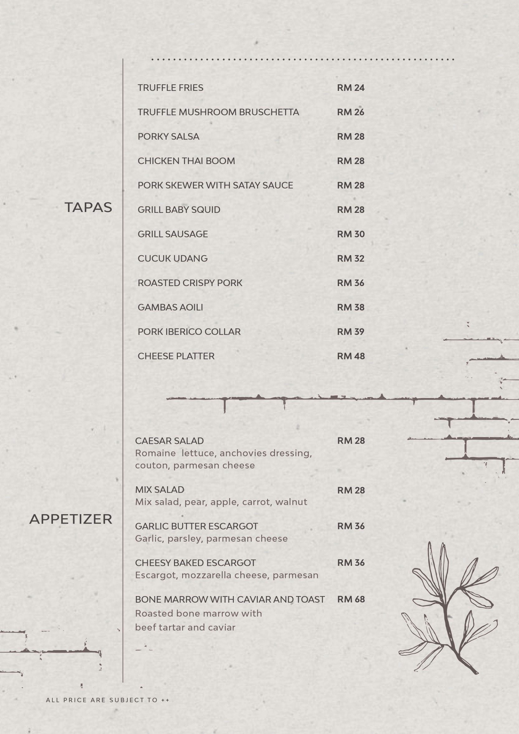 The Brick By Just Wine TTDI Menu