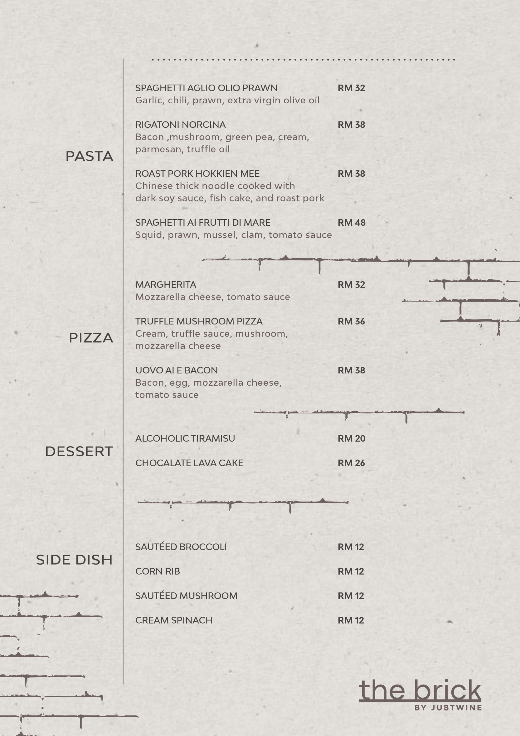 The Brick By Just Wine TTDI Menu